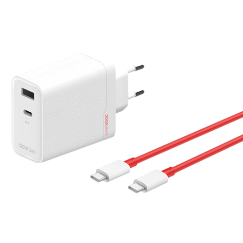 OnePlus 120W Dual Ports SuperVooc  Adapter + Cable (Type-C + Type-A) White