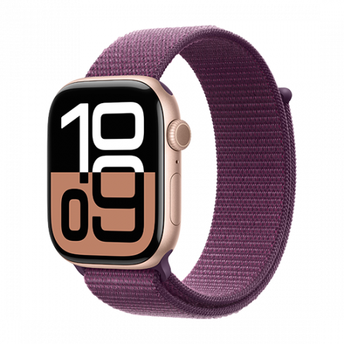 Apple Watch Series 10 GPS 46mm Rose Gold Aluminium Case with Sport Loop Plum