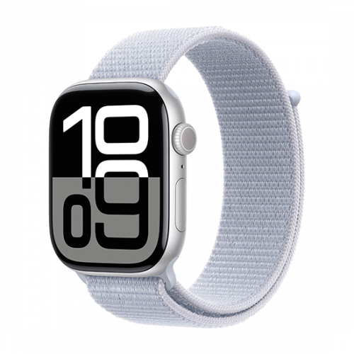 Apple Watch Series 10 GPS 46mm Silver Aluminium Case with Sport Loop Blue Cloud