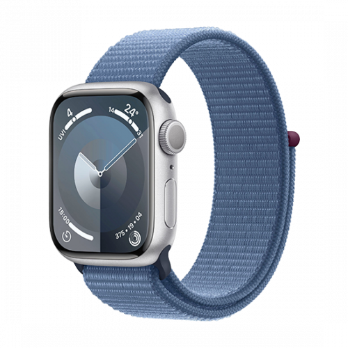 Apple Watch Series 9 GPS 41mm Silver Aluminium Case with Sport Loop Winter Blue