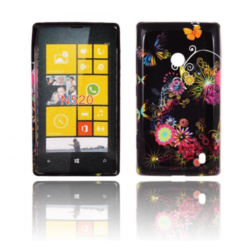 Силиконов калъф Design - Nokia Lumia 520 пеперуди и цветя
