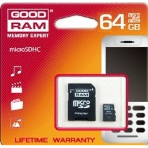 Карта памет Micro SD на GOODRAM 64GB class 10 с адаптер