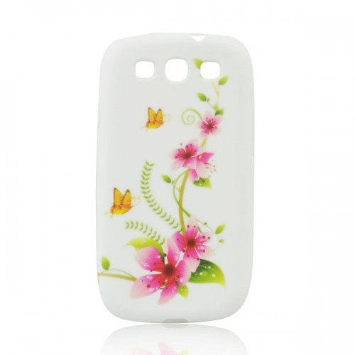 Силиконов калъф - Apple iPhone 5 бял с цветя
